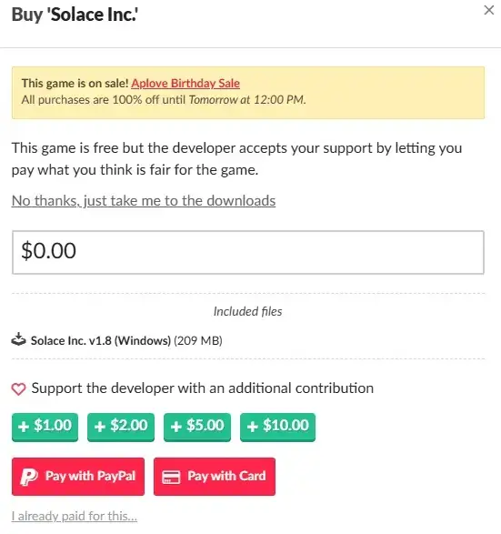 Itch.io 支払画面