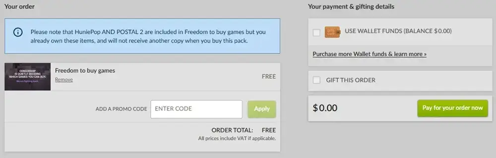 Freedom To Buyがカートに入った状態