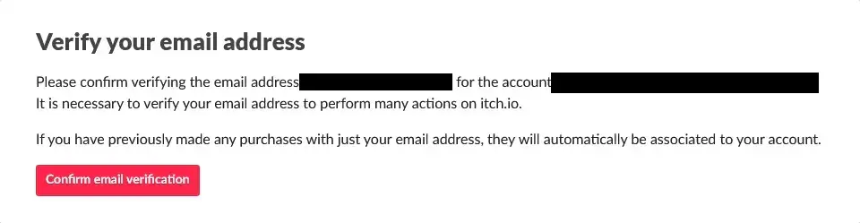 itch.ioメールアドレス認証