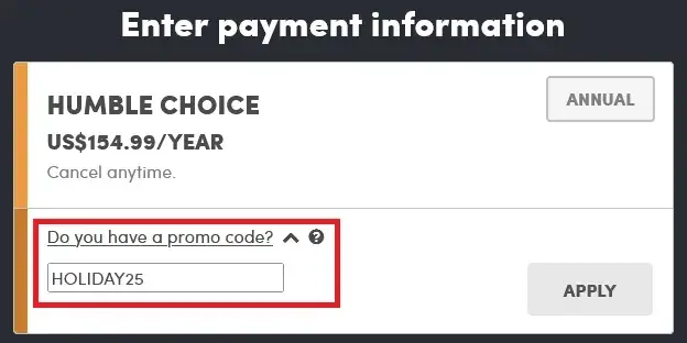 割引クーポンコード「HOLIDAY25」を入力
