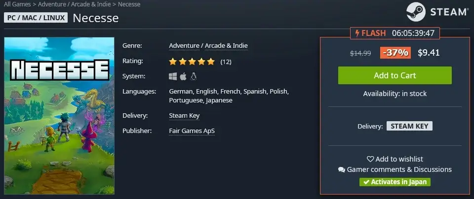 gamesplanet Necesse 通常価格