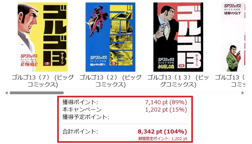 Kindleストアでゴルゴ13を購入すると還元ポイントが購入額を上回る