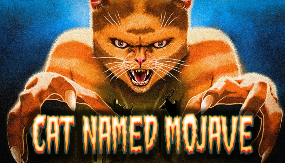ゲーム『Cat Named Mojave』のタイトルロゴと、怒った猫のキャラクターが描かれたキービジュアル