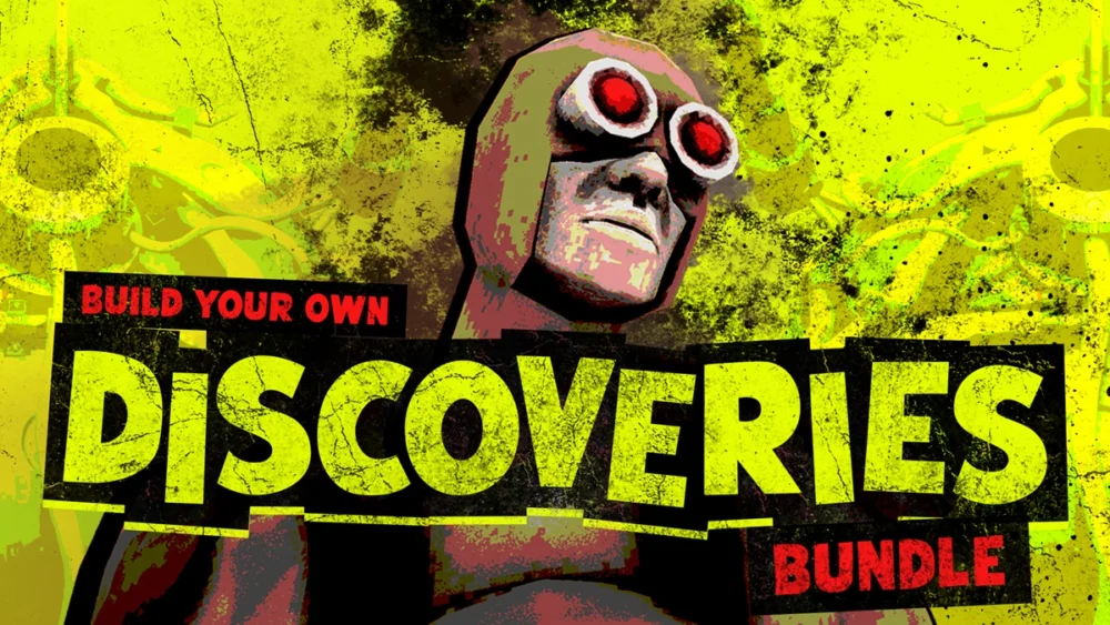 Fanaticalの『Build your own Discoveries Bundle』バナー画像とレトロ調キャラクターのイラスト