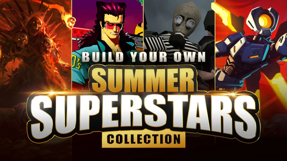 Fanaticalの『Build your own Summer Superstars Collection』バナー画像と『ULTRAKILL』などのゲームイラスト