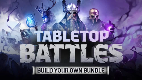 『Build your own Tabletop Battles Bundle』バナー画像とファンタジー戦士や魔法使いのイラスト