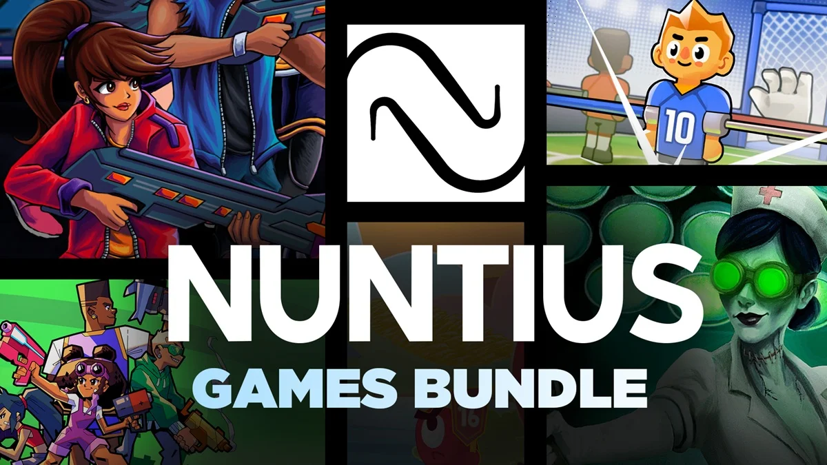 Fanaticalの『Nuntius Games Bundle』バナー画像とNuntius Gamesのロゴ、および収録ゲームのアートワークイラスト