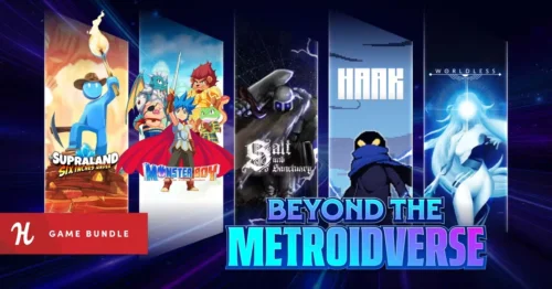 Humble Bundleの『Beyond the Metroidverse Bundle』バナー画像と『Salt and Sanctuary』『Monster Boy』などメトロイドヴァニア作品のイラスト