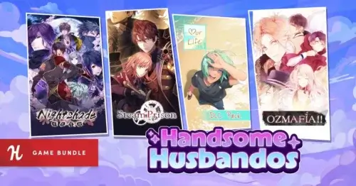 Humble Bundleの『Handsome Husbandos Bundle』バナー画像と『百花百狼』『スチームプリズン』『OZMAFIA!!』のゲームジャケット