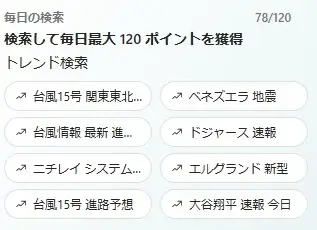 Microsoft Rewardsで検索ポイントを2倍獲得できるようになっている状態