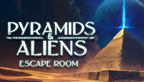 Amazon Lunaで無料配布中の脱出パズルゲーム『Pyramids and Aliens: Escape Room』のタイトルロゴと青く光るピラミッドのイラスト