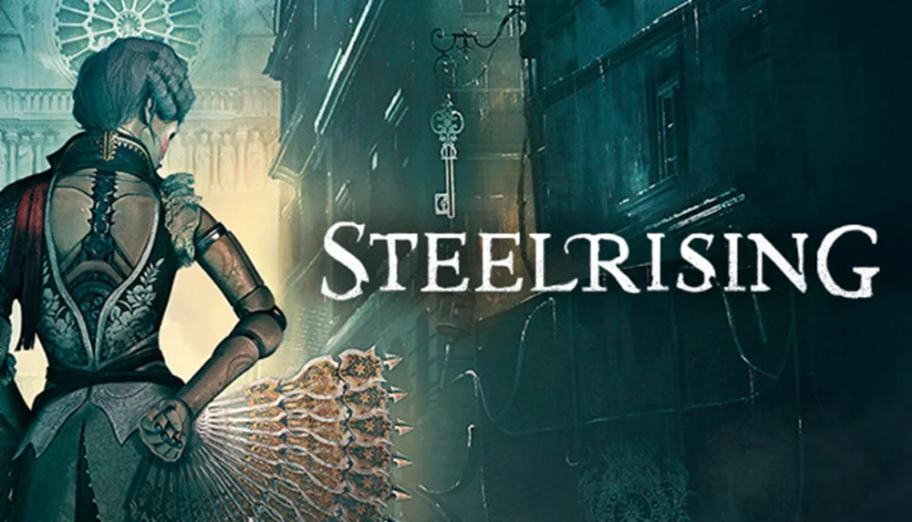 Amazon Lunaで無料配布中のアクションRPG『Steelrising』のタイトルロゴとオートマタ『アイギス』のイラスト