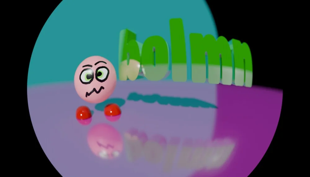 Epic Games Storeで無料配布中のゲーム『Bolmn』の立体タイトルロゴとピンクの丸いキャラクターのイラスト