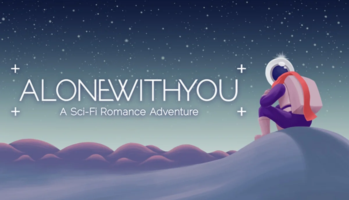 Epic Games Storeで無料配布中のゲーム『Alone With You』のタイトルロゴと宇宙服を着た人物のイラスト
