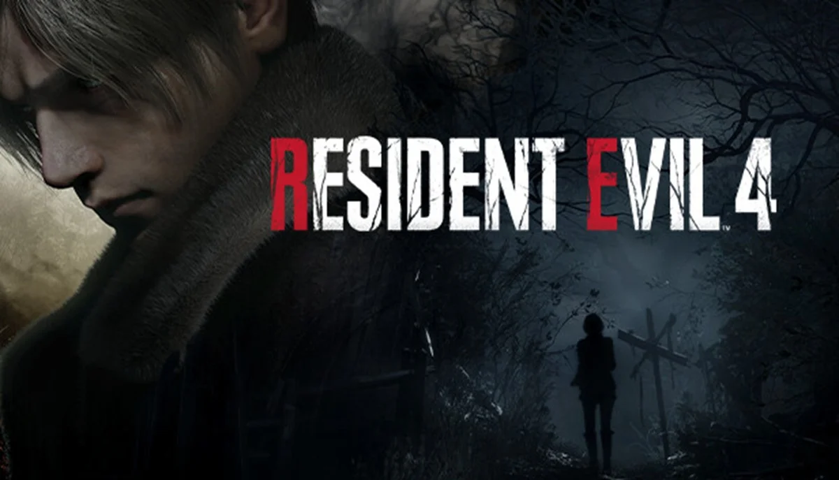 Steamで過去最安値セール中の『BIOHAZARD RE:4（RESIDENT EVIL 4）』のタイトルロゴとレオンのイラスト