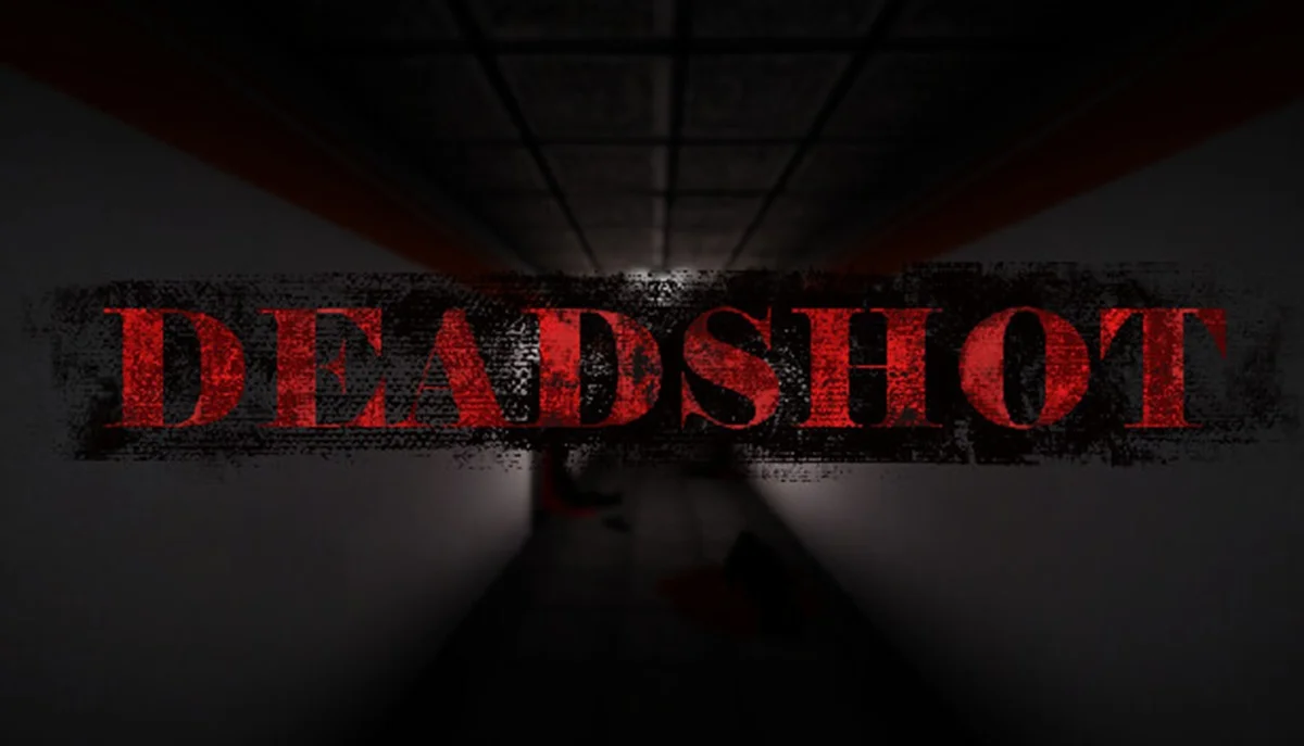 Steamで無料配布中のゲーム『Deadshot』のタイトルロゴと薄暗い廊下のイラスト
