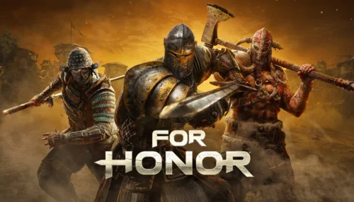 Ubisoftで無料配布中の近接アクションゲーム『FOR HONOR』のタイトルロゴと侍・騎士・ヴァイキングのイラスト