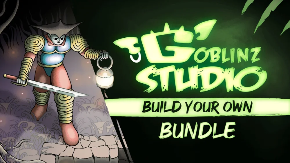 Fanaticalの『Build your own Goblinz Studio Bundle』バナー画像とGoblinz Studioのロゴおよび戦士のイラスト