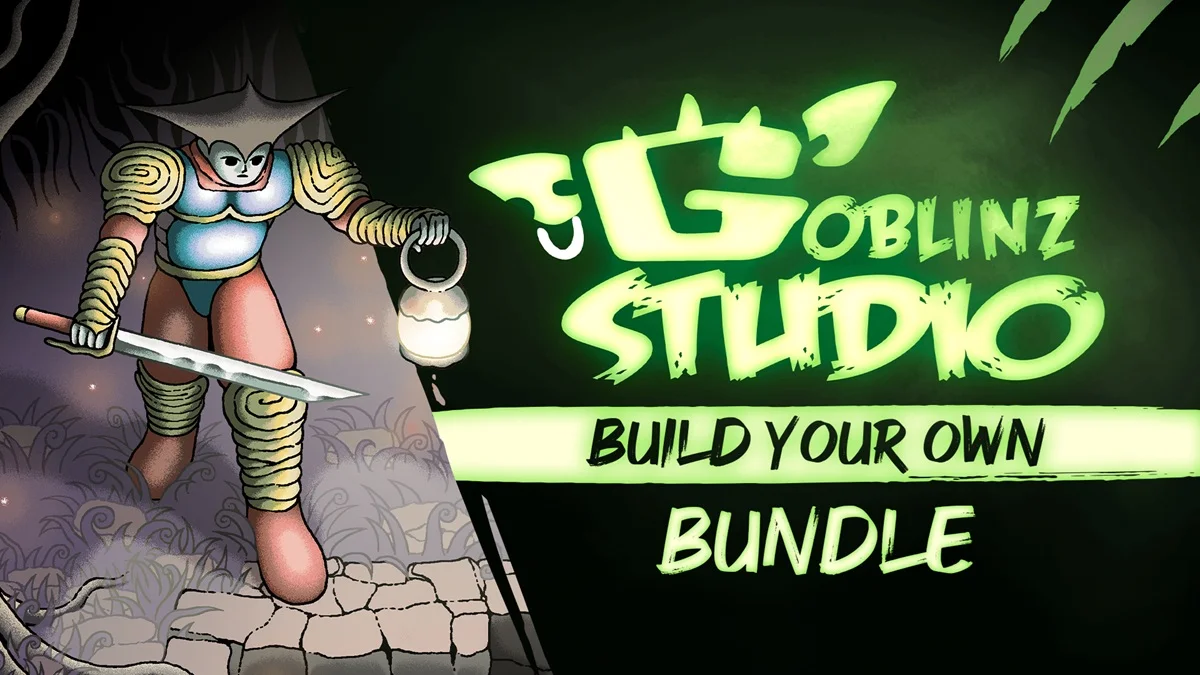Fanaticalの『Build your own Goblinz Studio Bundle』バナー画像とGoblinz Studioのロゴおよび戦士のイラスト