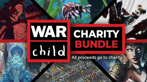 Fanaticalの『War Child Charity Bundle 2026』バナー画像と『Suicide Squad』『Webbed』などゲームキャラクターのイラスト