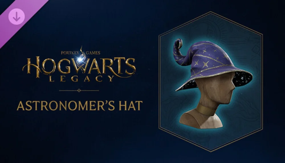 『ホグワーツ・レガシー』の無料DLC『天文学者の帽子（Astronomer's Hat）』のタイトルロゴとアイテム画像
