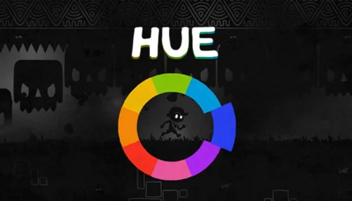 Amazon Luna/Prime Gamingで無料配布中のパズルアクションゲーム『Hue』のタイトルロゴとカラーホイールのイラスト