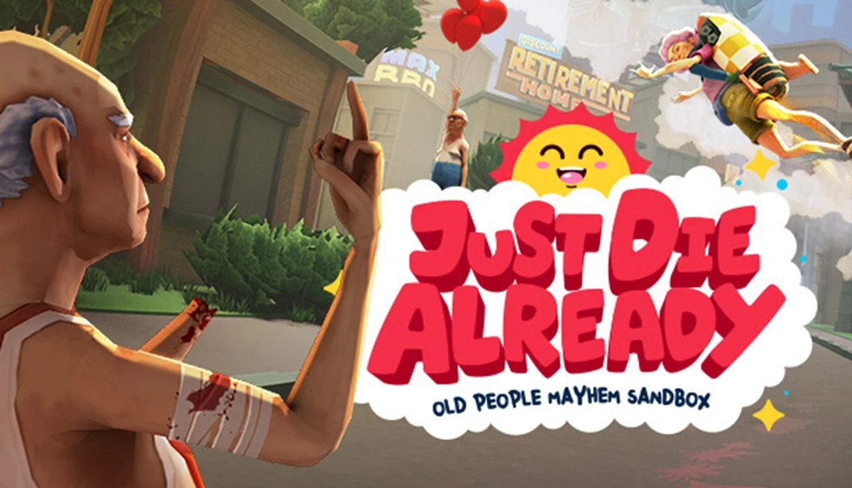 Amazon Luna（Prime Gaming）で無料配布中のゲーム『Just Die Already』のタイトルロゴと暴れる老人キャラクターのイラスト