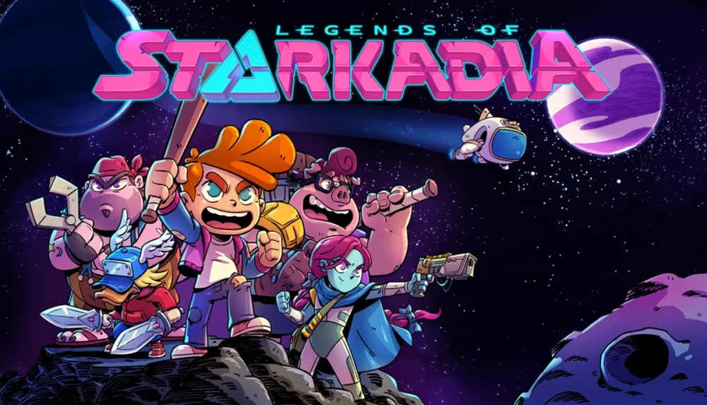Steamで有料化が告知されたゲーム『Legends of Starkadia』のタイトルロゴとカートゥーン調のキャラクターたちのイラスト