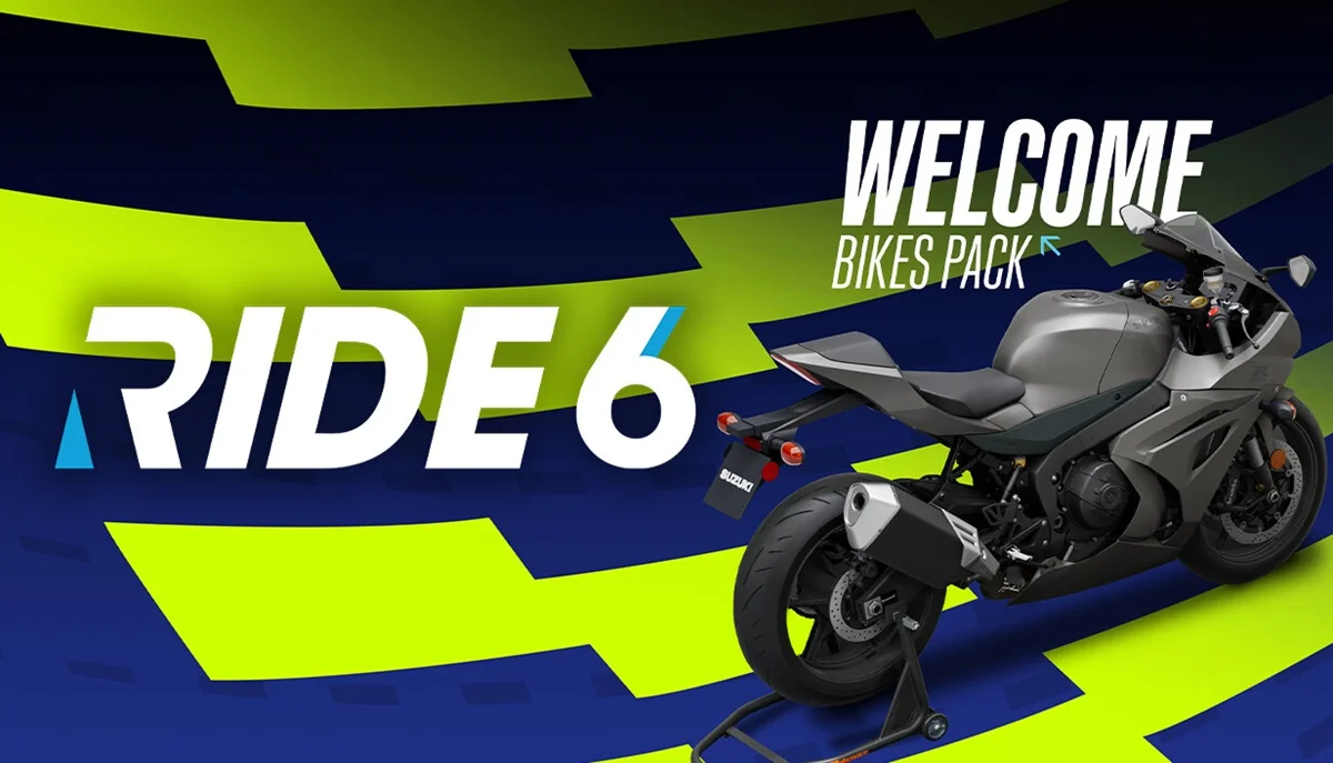 Alienware Arenaで無料配布中のDLC『RIDE 6 - Welcome Bikes Pack』のタイトルロゴとスポーツバイクの画像