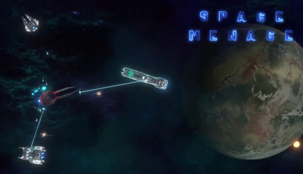 Steamで無料配布中の宇宙SFシミュレーション『Space Menace』のゲーム画面とタイトルロゴ