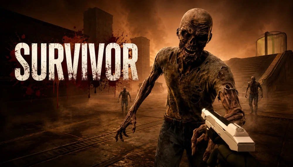 Steamで配信停止が告知されたゾンビサバイバルゲーム『Survivor』のタイトルロゴと迫りくるゾンビのイラスト