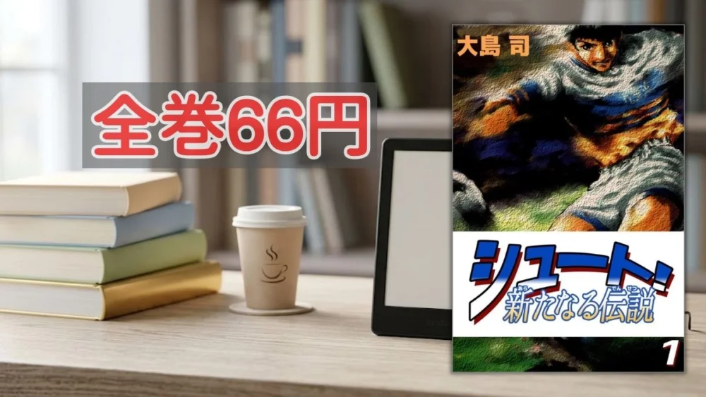 Kindleストア シュート！シリーズ全巻66円セール案内バナー画像（全巻66円のテキストとシュート！新たなる伝説 1巻の書影）